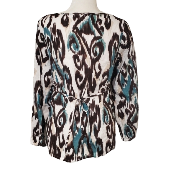 Style & Co Linen Top Womens Petite 8 Animal Print Tie Waist Long Sleeve - Picture 5 of 8